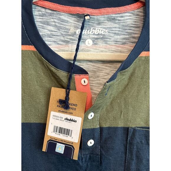 NWT Chubbies The Band About Striped Henley Blue Green Size Large - Picture 2 of 6